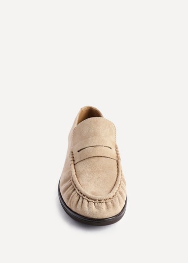 Linzi Belmont Beige Suede Leather Ruched Loafer