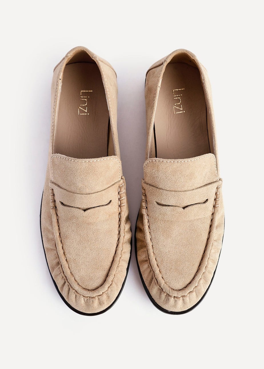 Linzi Belmont Beige Suede Leather Ruched Loafer