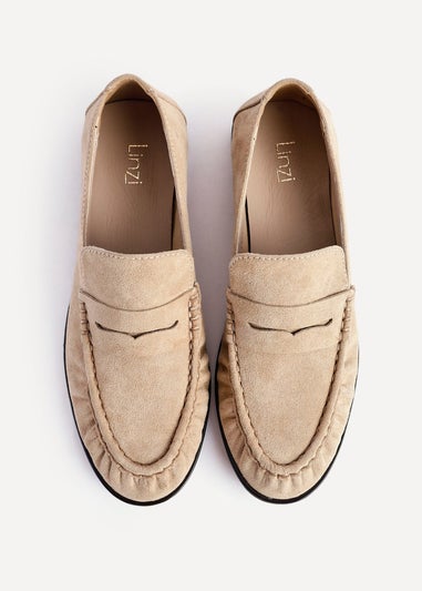 Linzi Belmont Beige Suede Leather Ruched Loafer