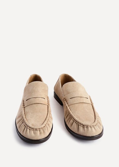 Linzi Belmont Beige Suede Leather Ruched Loafer