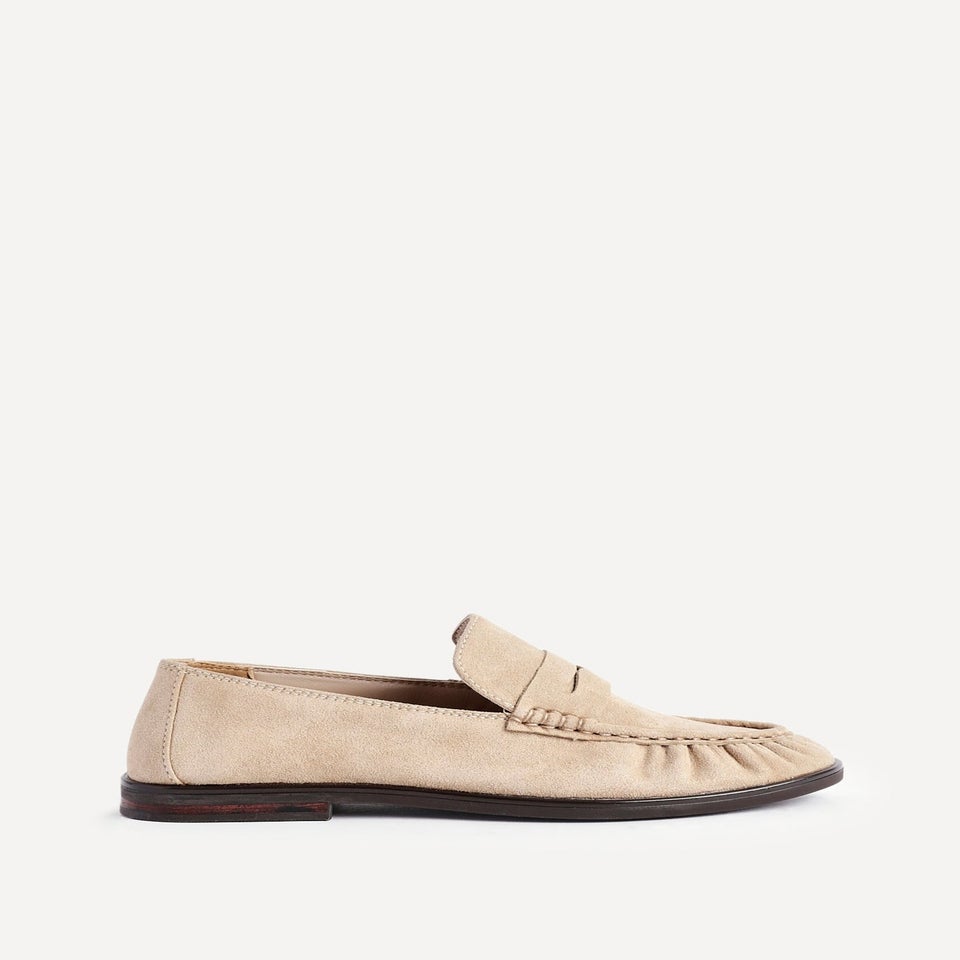 Linzi Belmont Beige Suede Leather Ruched Loafer