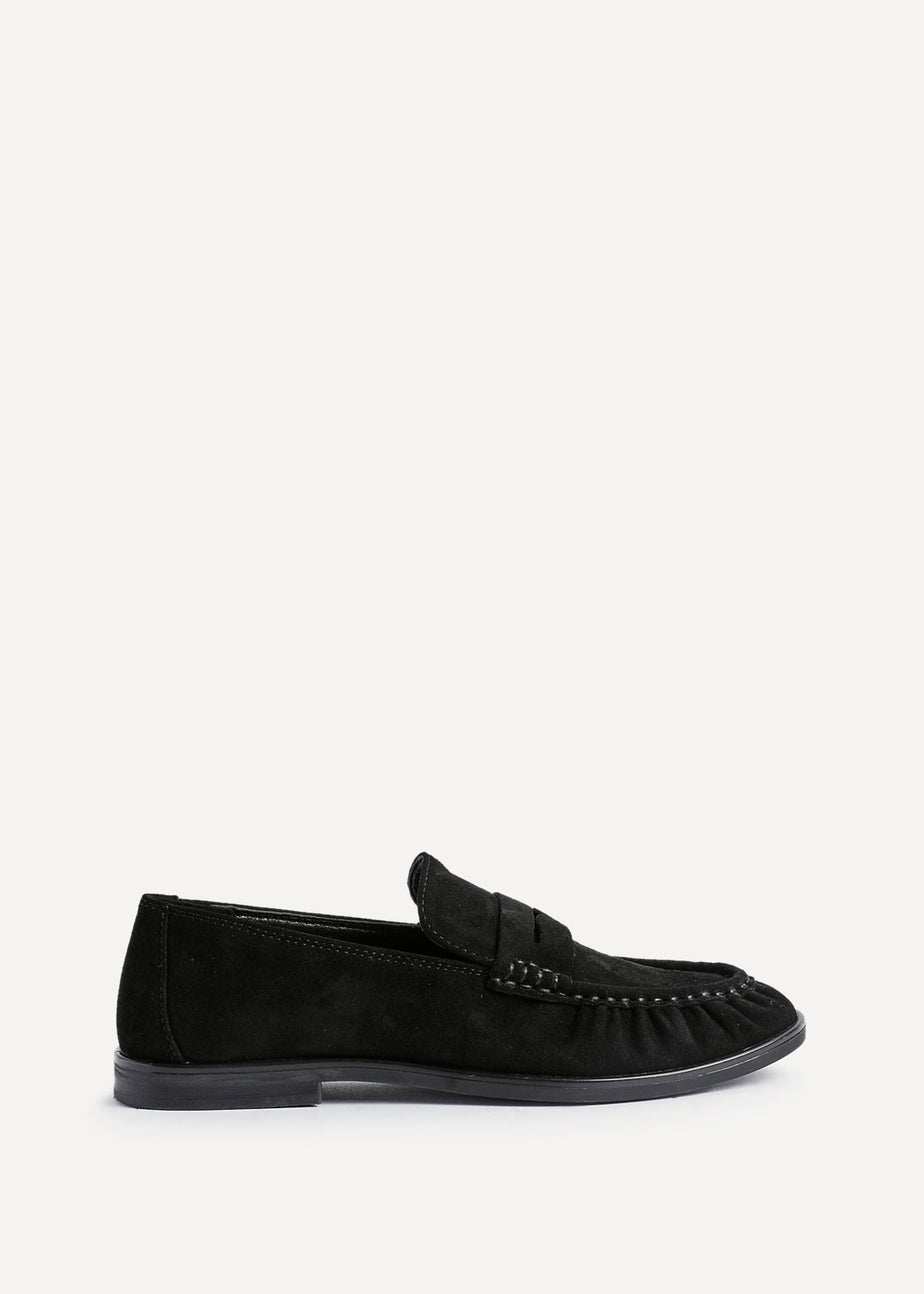 Linzi Belmont Black Suede Leather Ruched Loafer