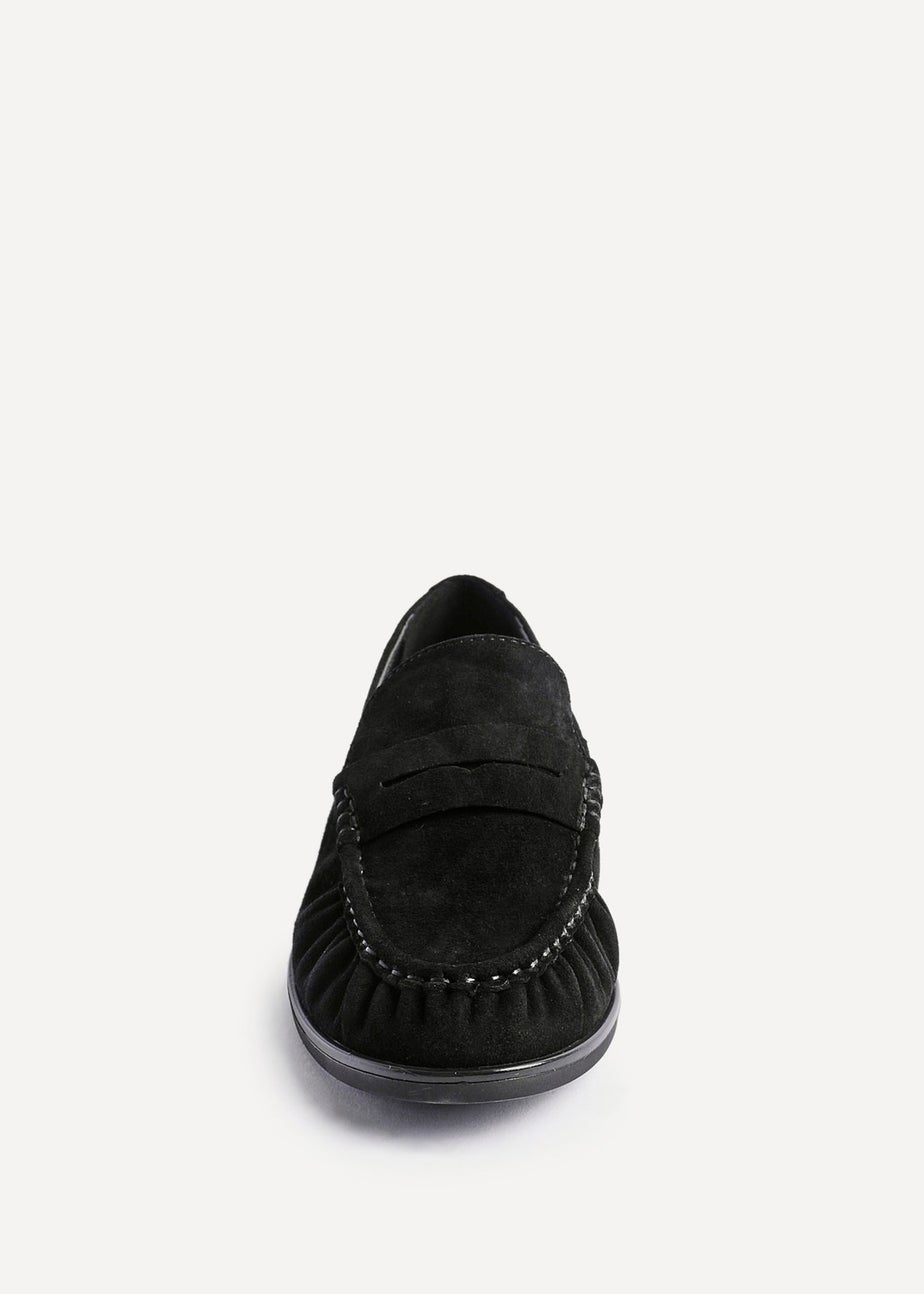 Linzi Belmont Black Suede Leather Ruched Loafer