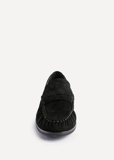 Linzi Belmont Black Suede Leather Ruched Loafer