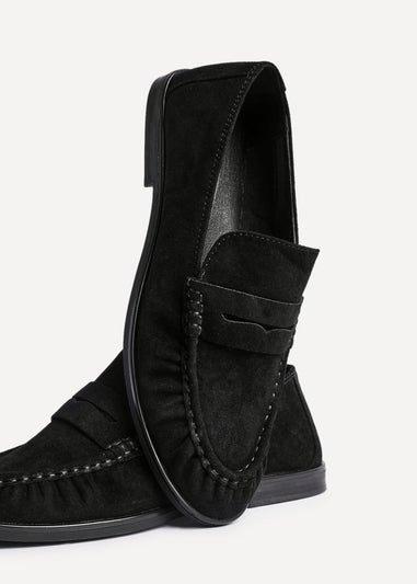 Linzi Belmont Black Suede Leather Ruched Loafer