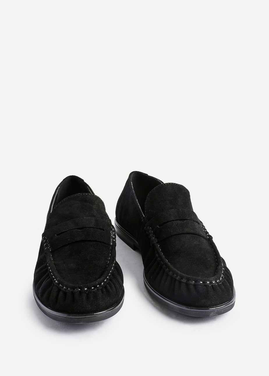 Linzi Belmont Black Suede Leather Ruched Loafer