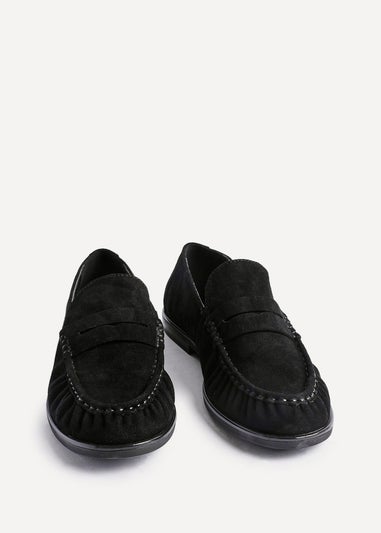 Linzi Belmont Black Suede Leather Ruched Loafer