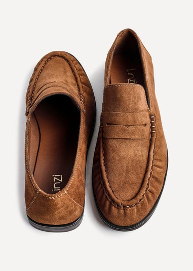 Linzi Belmont Tan Suede Leather Ruched Loafer