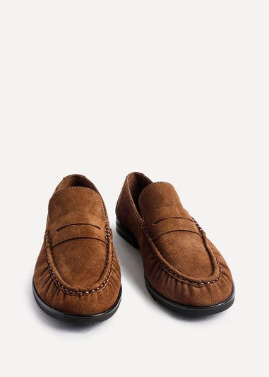 Linzi Belmont Tan Suede Leather Ruched Loafer