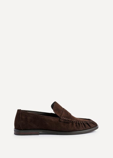 Linzi Belmont Brown Suede Leather Ruched Loafer