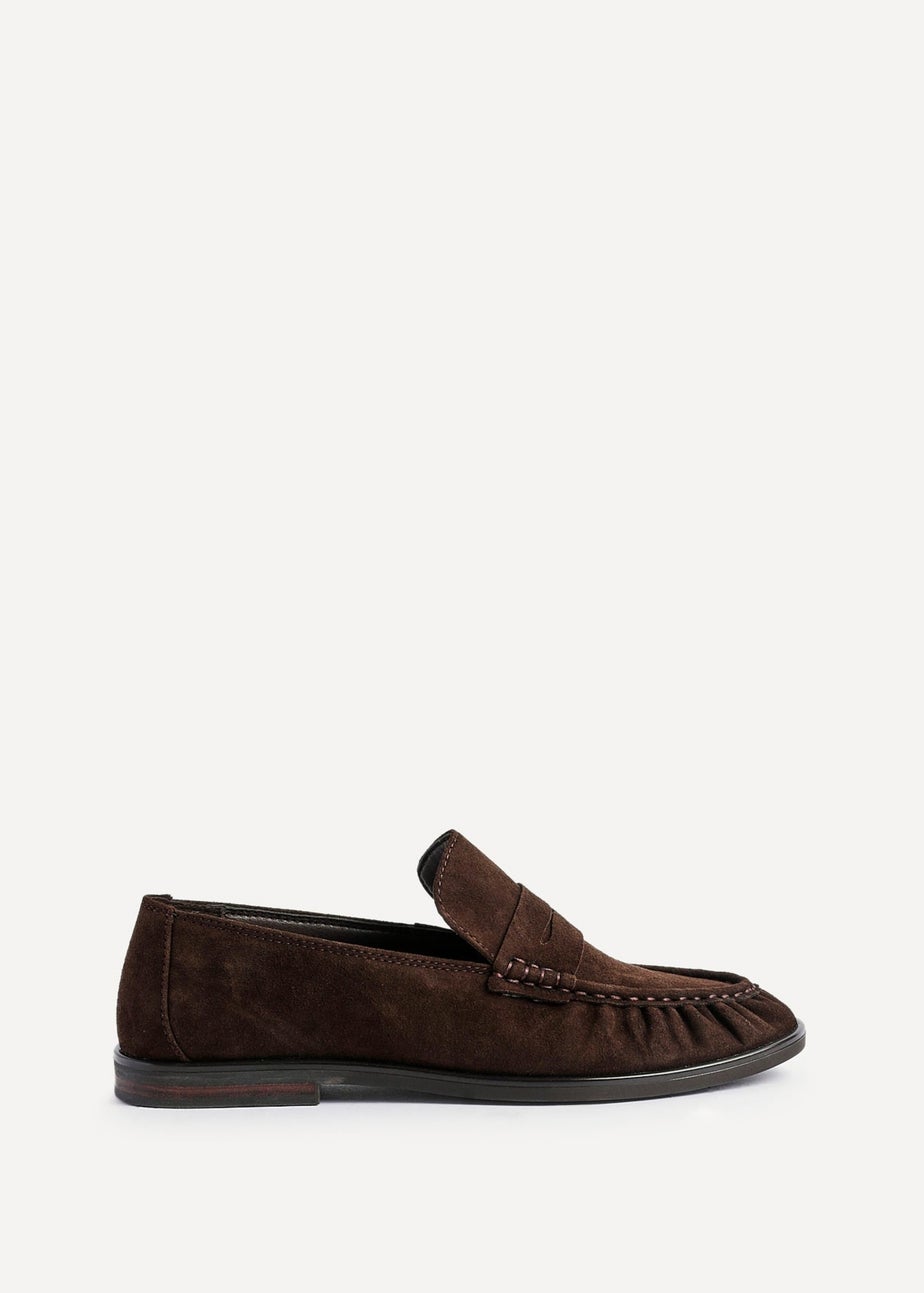 Linzi Belmont Brown Suede Leather Ruched Loafer