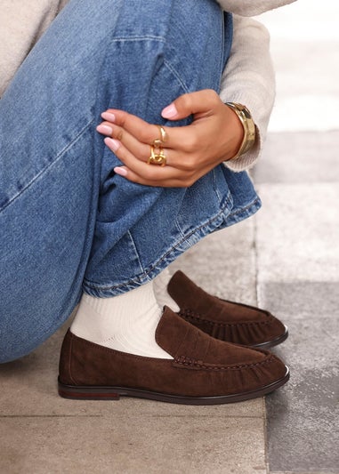 Linzi Belmont Brown Suede Leather Ruched Loafer