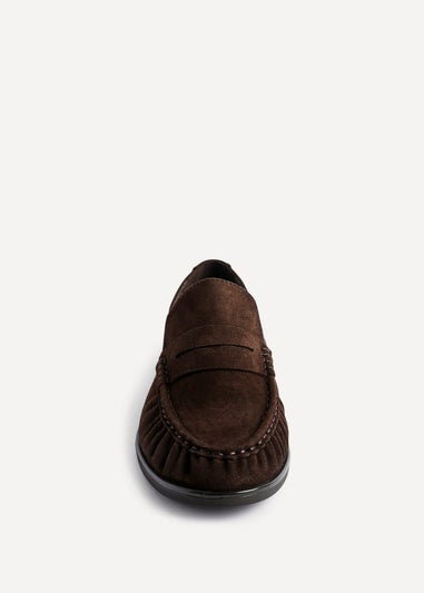 Linzi Belmont Brown Suede Leather Ruched Loafer