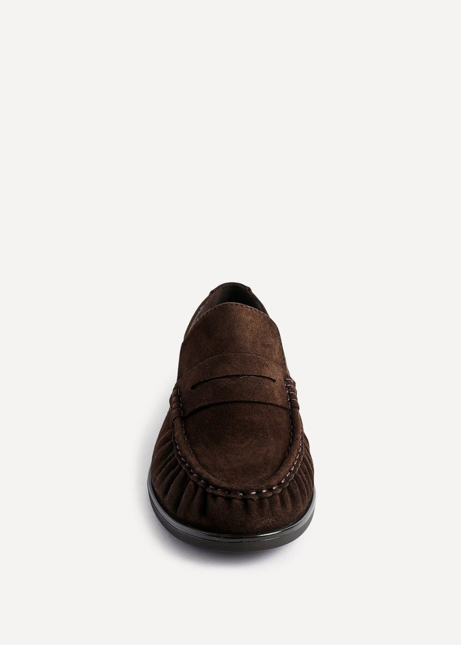 Linzi Belmont Brown Suede Leather Ruched Loafer