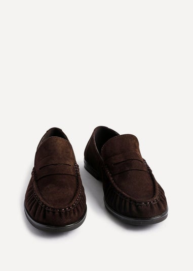 Linzi Belmont Brown Suede Leather Ruched Loafer
