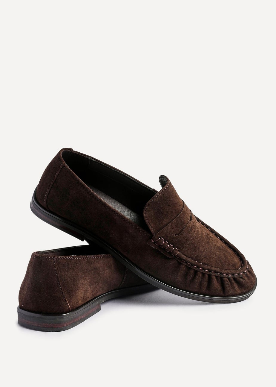 Linzi Belmont Brown Suede Leather Ruched Loafer