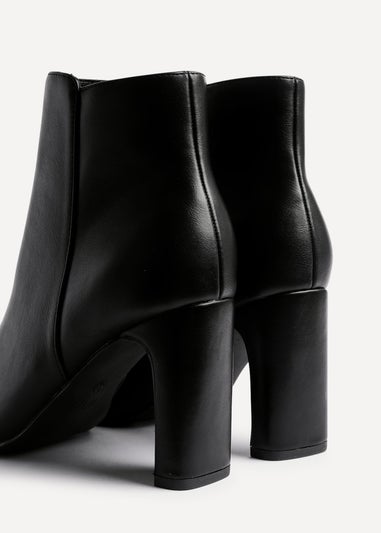 Linzi Glance Black Faux Leather Block Heel Ankle Boot