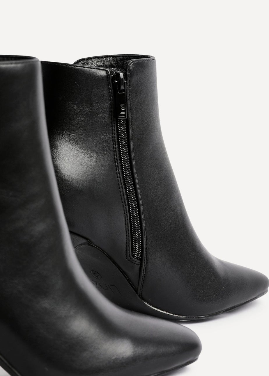 Linzi Glance Black Faux Leather Block Heel Ankle Boot