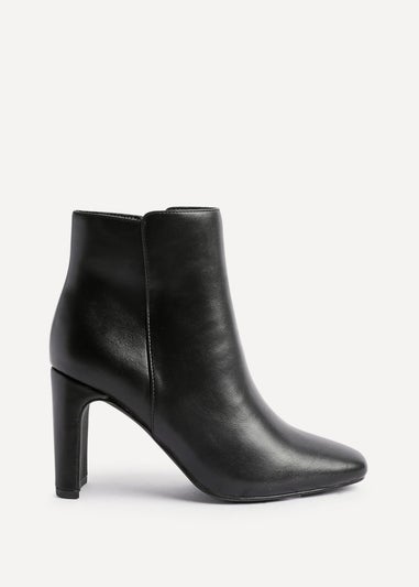 Linzi Glance Black Faux Leather Block Heel Ankle Boot