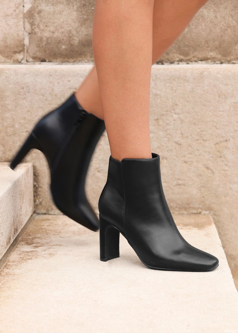 Linzi Glance Black Faux Leather Block Heel Ankle Boot
