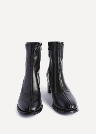 Linzi Rita Black Faux Leather Round Toe Block Heel Sock Boot