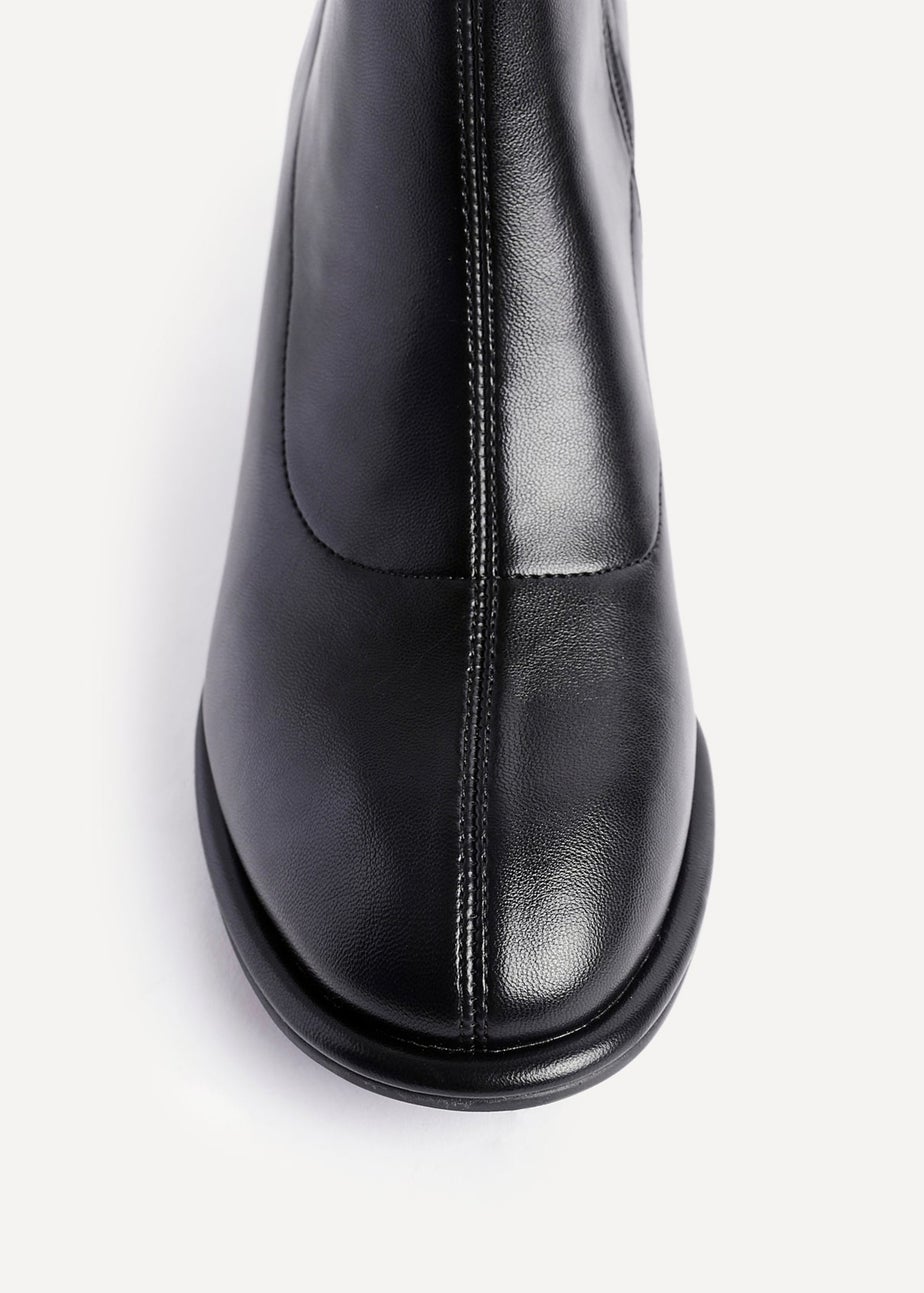 Linzi Rita Black Faux Leather Round Toe Block Heel Sock Boot