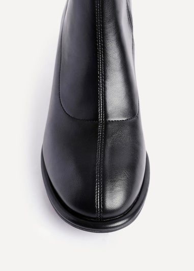 Linzi Rita Black Faux Leather Round Toe Block Heel Sock Boot