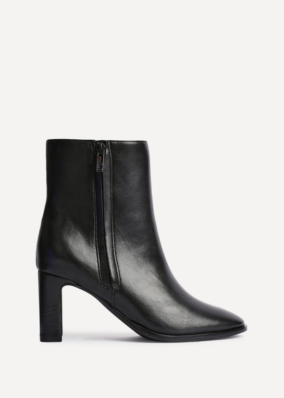 Linzi Jonas Black Faux Leather Block Heel Ankle Boot