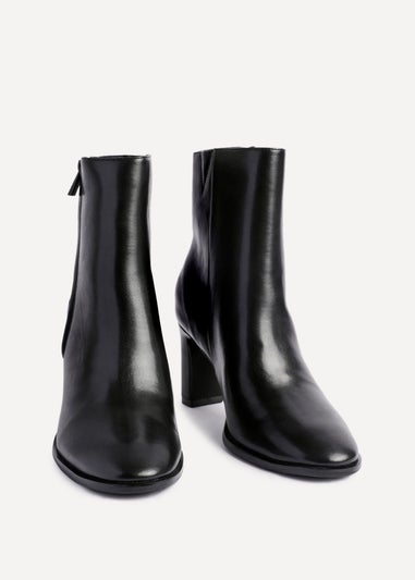 Linzi Jonas Black Faux Leather Block Heel Ankle Boot