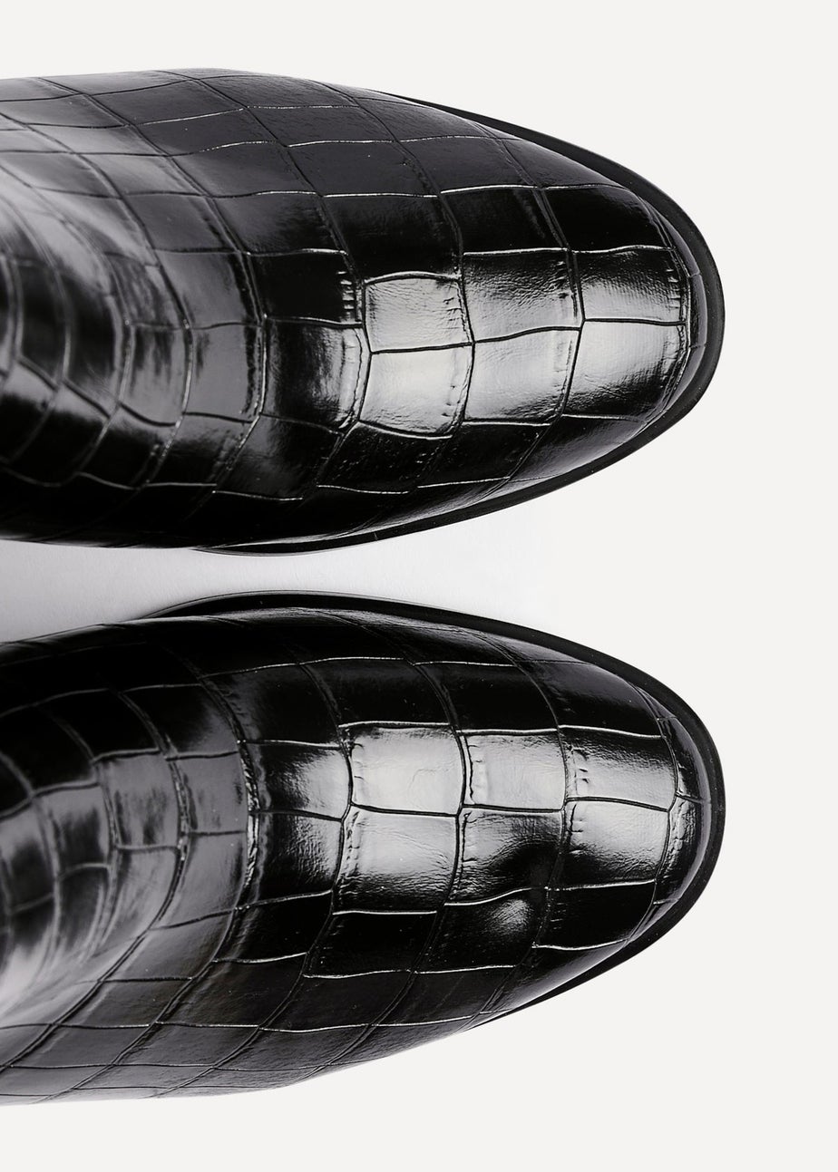 Linzi Jonas Black Faux Croc Patent Leather Block Heel Ankle Boot