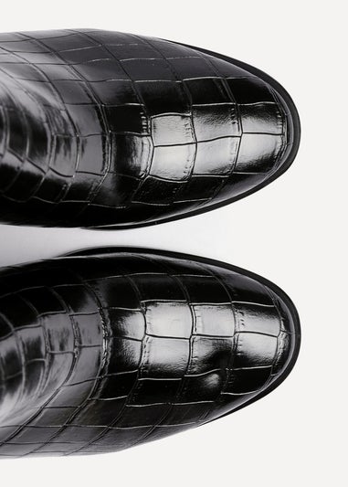 Linzi Jonas Black Faux Croc Patent Leather Block Heel Ankle Boot