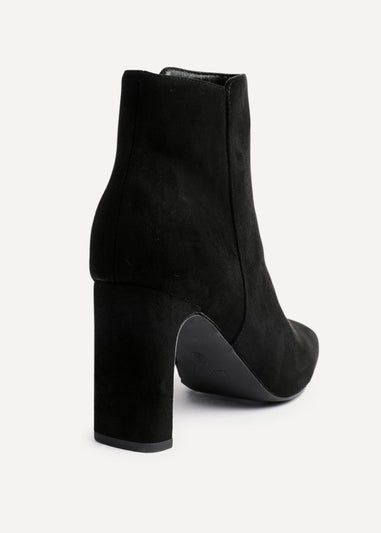 Linzi Glance Black Faux Suede Block Heel Ankle Boot