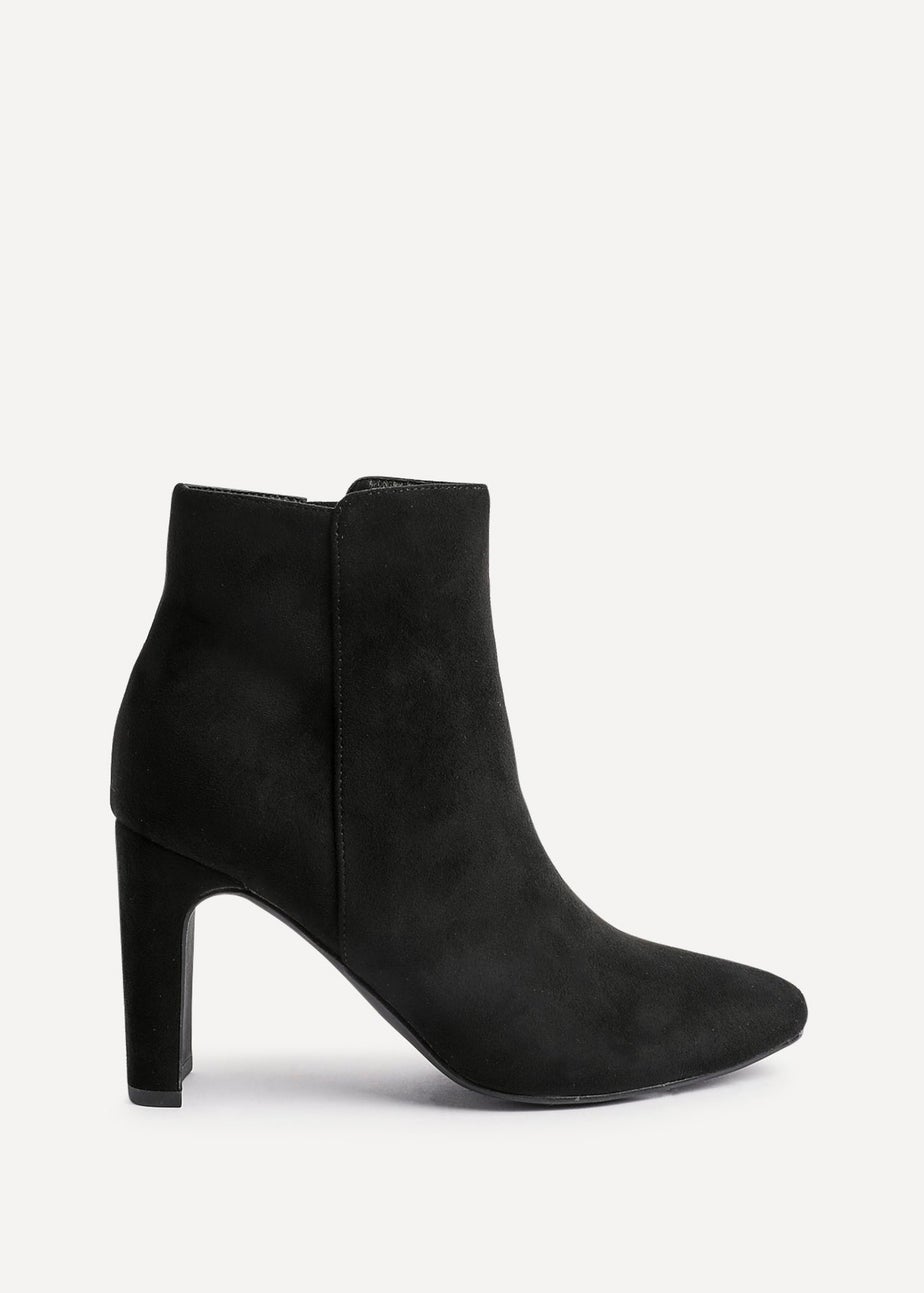 Linzi Glance Black Faux Suede Block Heel Ankle Boot