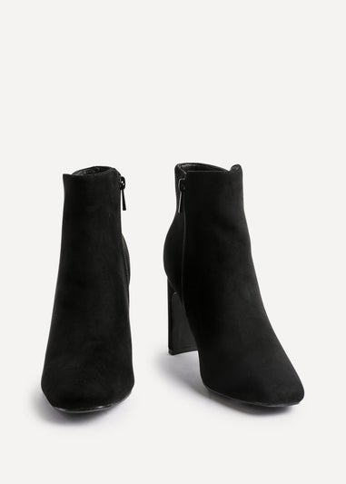 Linzi Glance Black Faux Suede Block Heel Ankle Boot