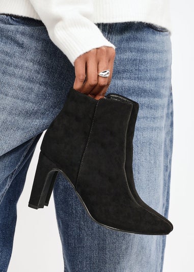 Linzi Glance Black Faux Suede Block Heel Ankle Boot