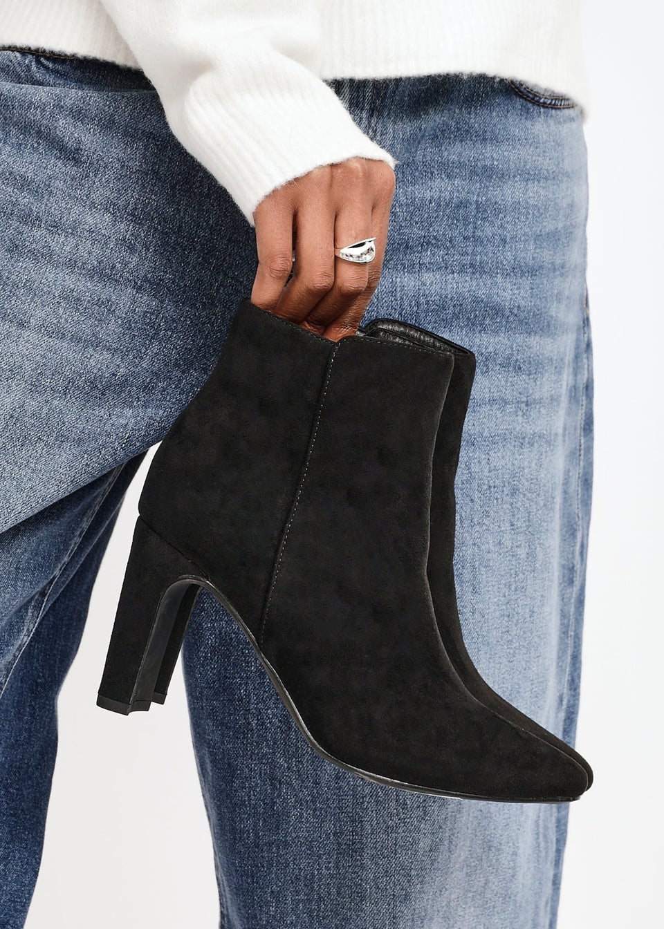 Linzi Glance Black Faux Suede Block Heel Ankle Boot