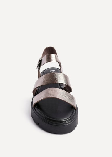 Linzi Ramona Pewter Faux Leather Gladiator Style Two Strap Sandal