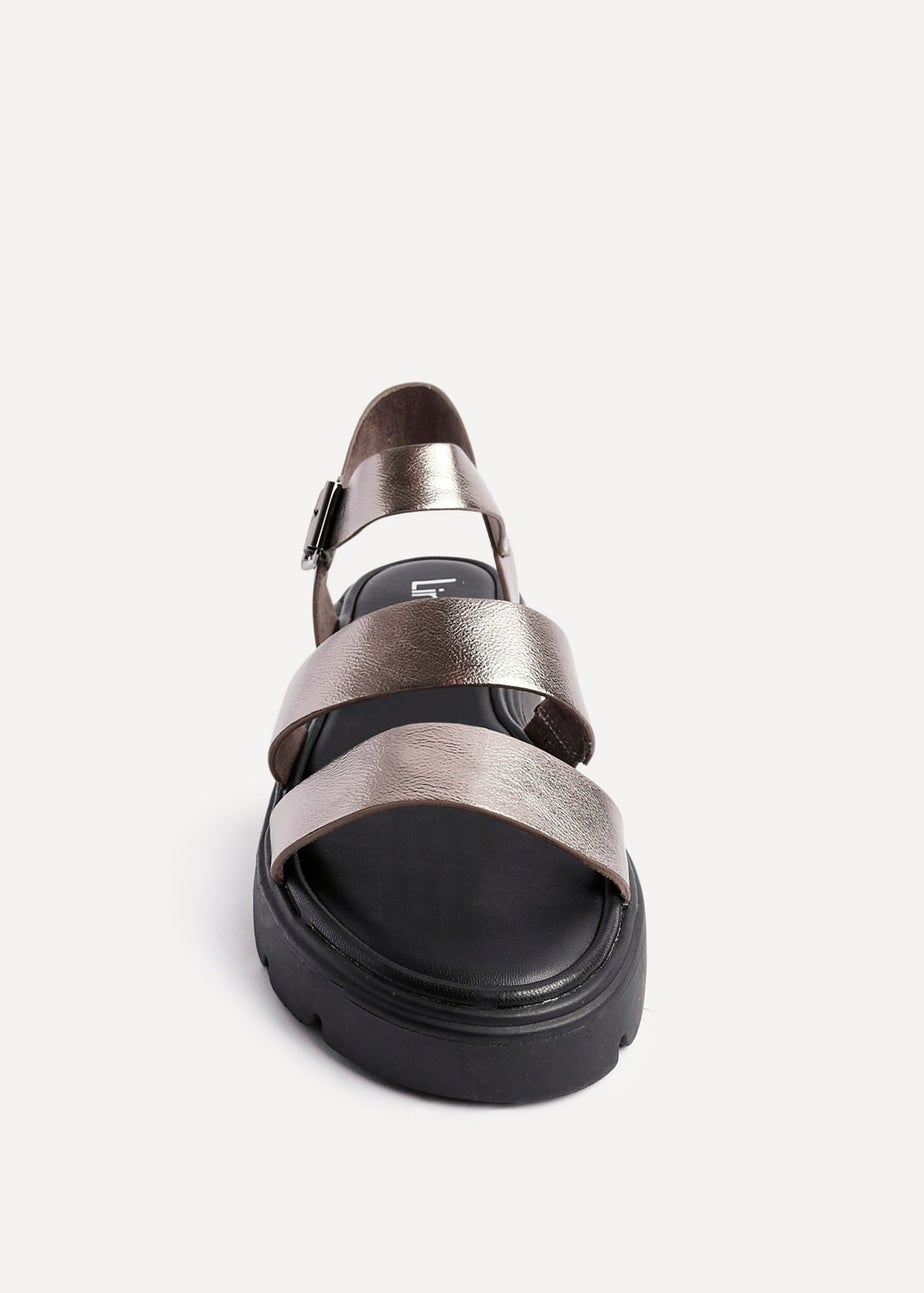 Linzi Ramona Pewter Faux Leather Gladiator Style Two Strap Sandal