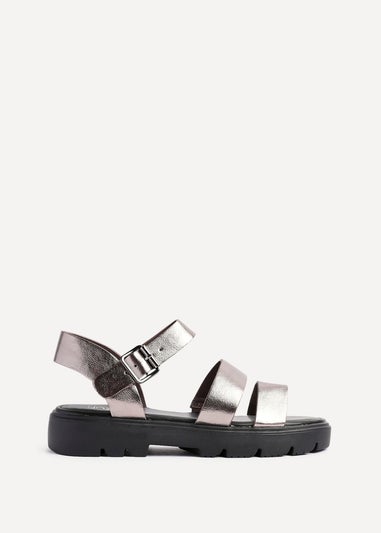 Linzi Ramona Pewter Faux Leather Gladiator Style Two Strap Sandal
