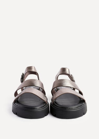 Linzi Ramona Pewter Faux Leather Gladiator Style Two Strap Sandal
