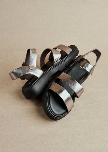 Linzi Ramona Pewter Faux Leather Gladiator Style Two Strap Sandal