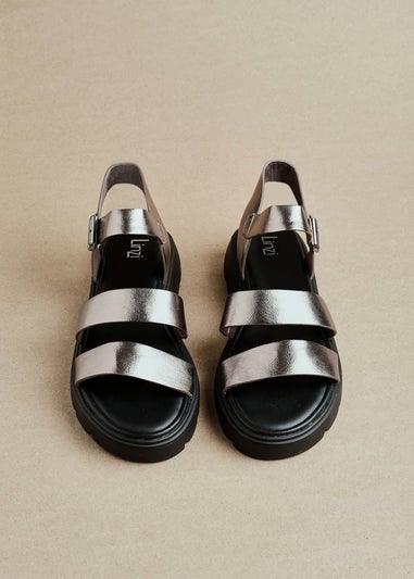 Linzi Ramona Pewter Faux Leather Gladiator Style Two Strap Sandal