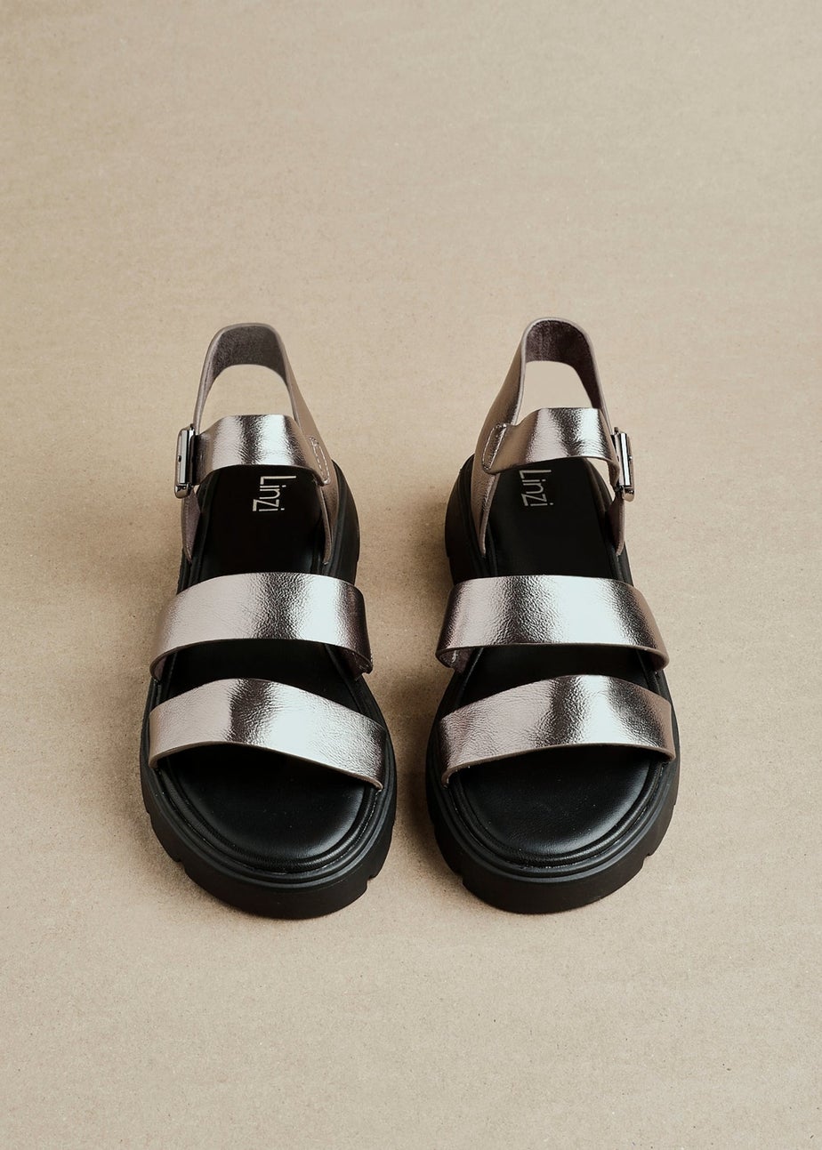 Linzi Ramona Pewter Faux Leather Gladiator Style Two Strap Sandal