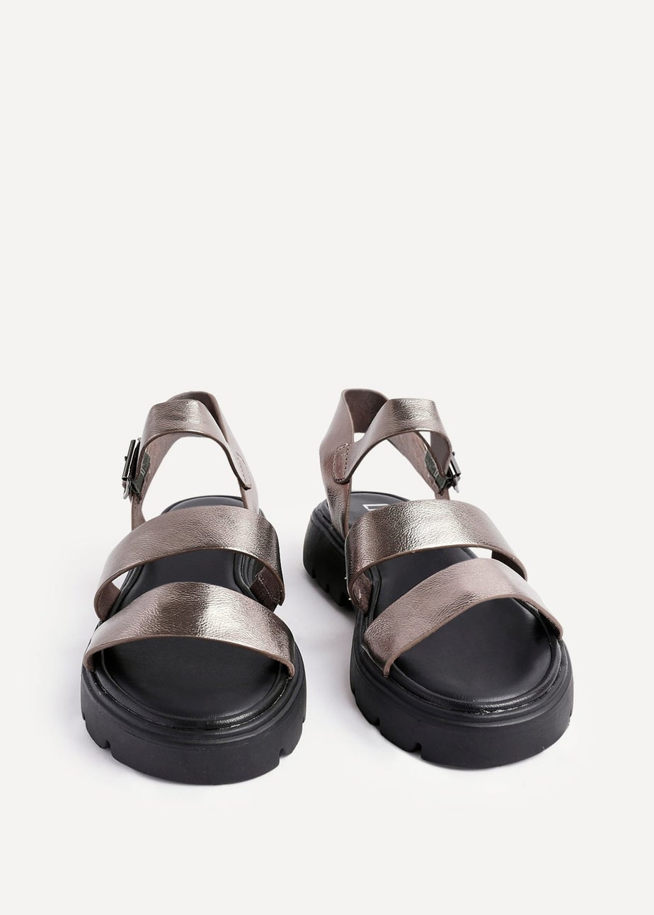 Linzi Ramona Pewter Faux Leather Gladiator Style Two Strap Sandal