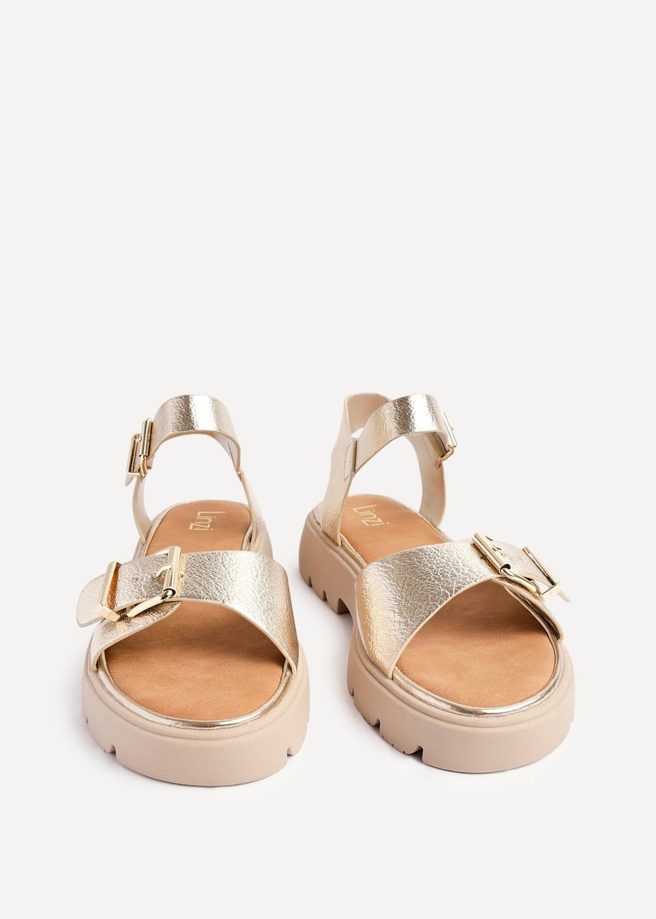 Linzi Comet Gold Faux Grain Leather Chunky Sandal