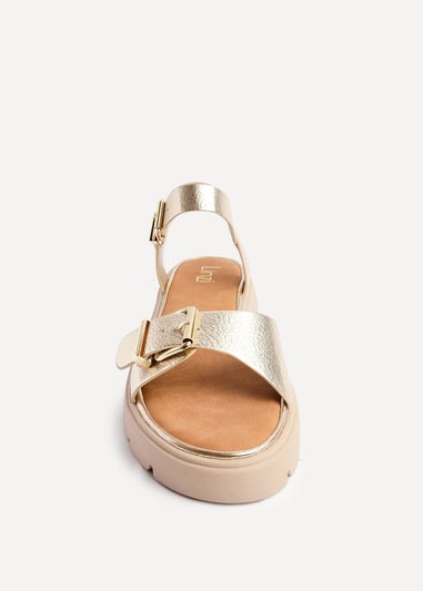 Linzi Comet Gold Faux Grain Leather Chunky Sandal