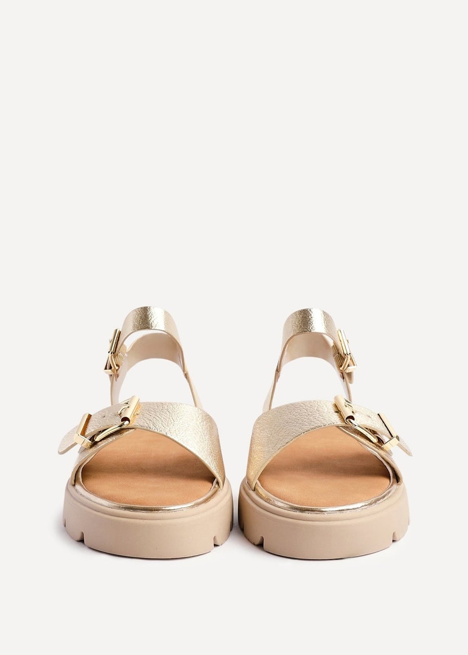 Linzi Comet Gold Faux Grain Leather Chunky Sandal