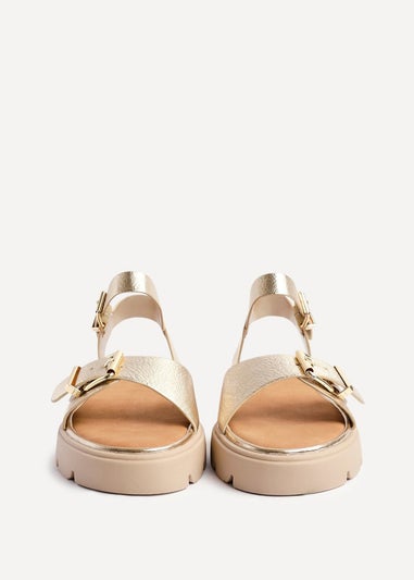 Linzi Comet Gold Faux Grain Leather Chunky Sandal