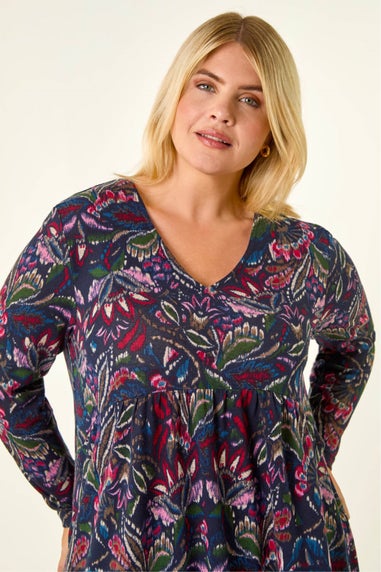 Roman NAVY Paisley Soft Stretch V-Neck Dress