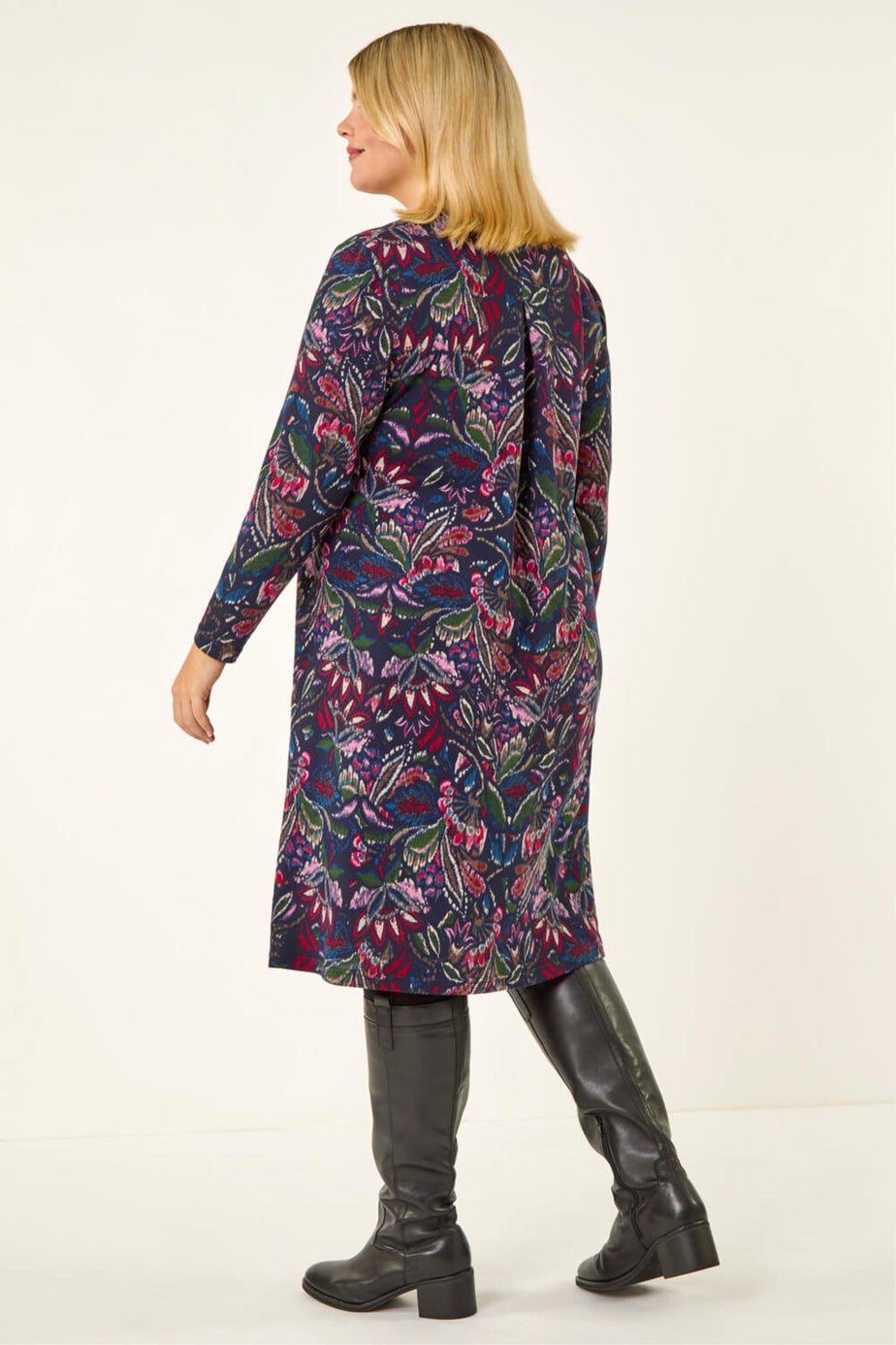 Roman NAVY Paisley Soft Stretch V-Neck Dress
